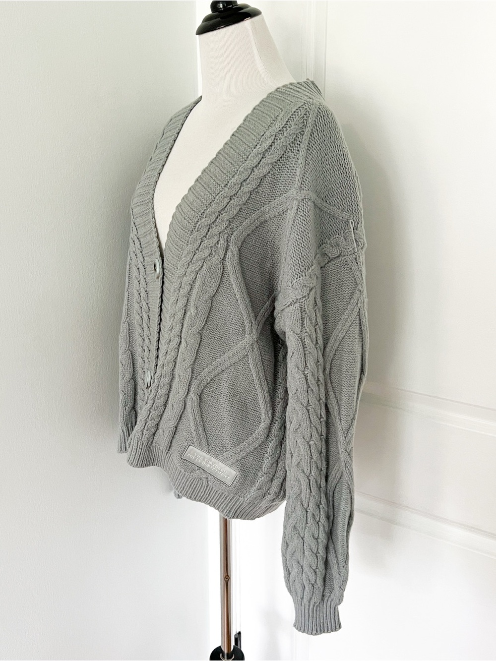 Taylor Swift Tortured Poets Department Light Gray Cable Knit Button Cardigan - Picture 4 of 7